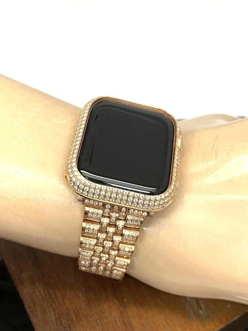 Apple Watch Series 5 Iced Out Real Diamonds Rose Gold Tone Stainless Steel Band